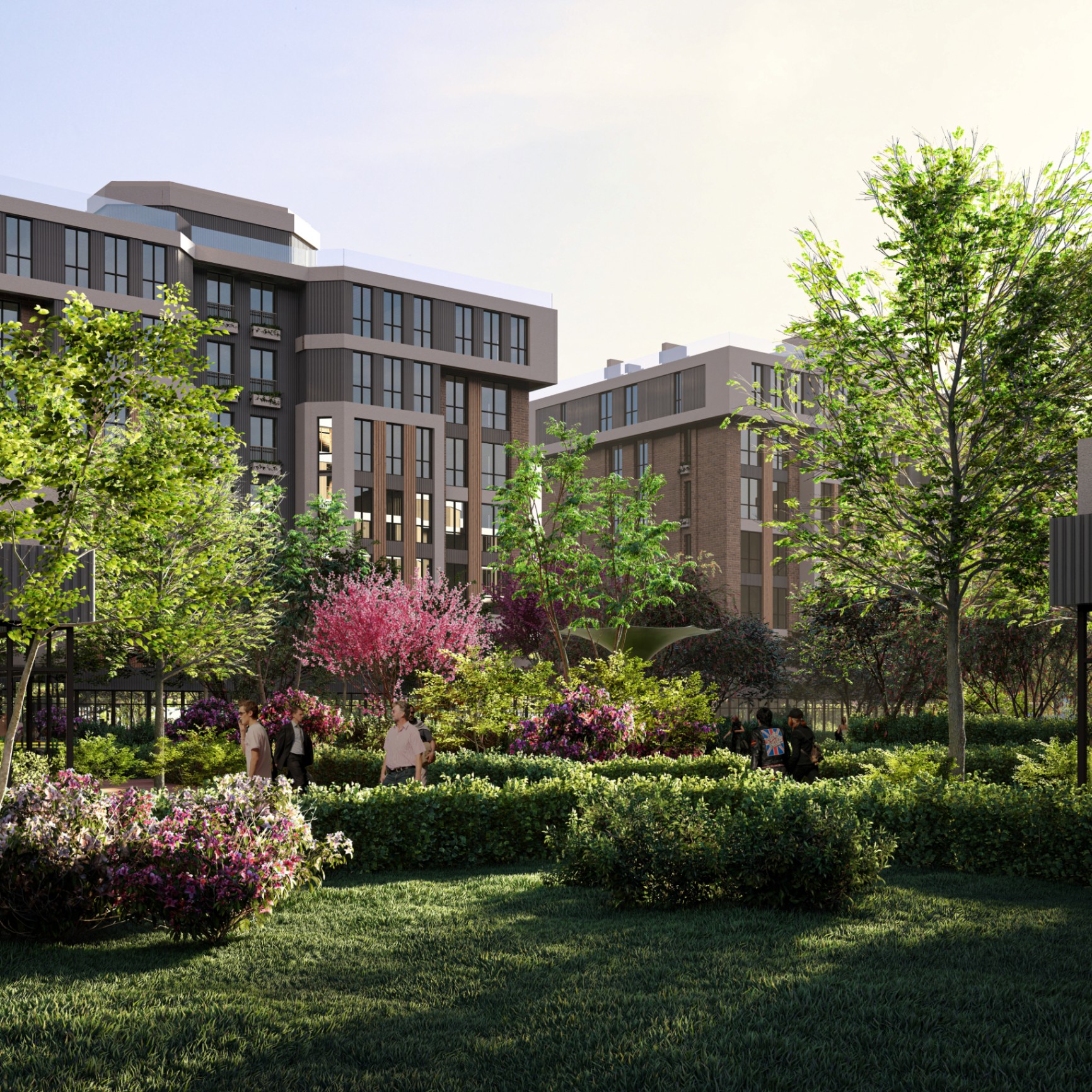 Park Legrand central park with flowering trees and landscaped paths