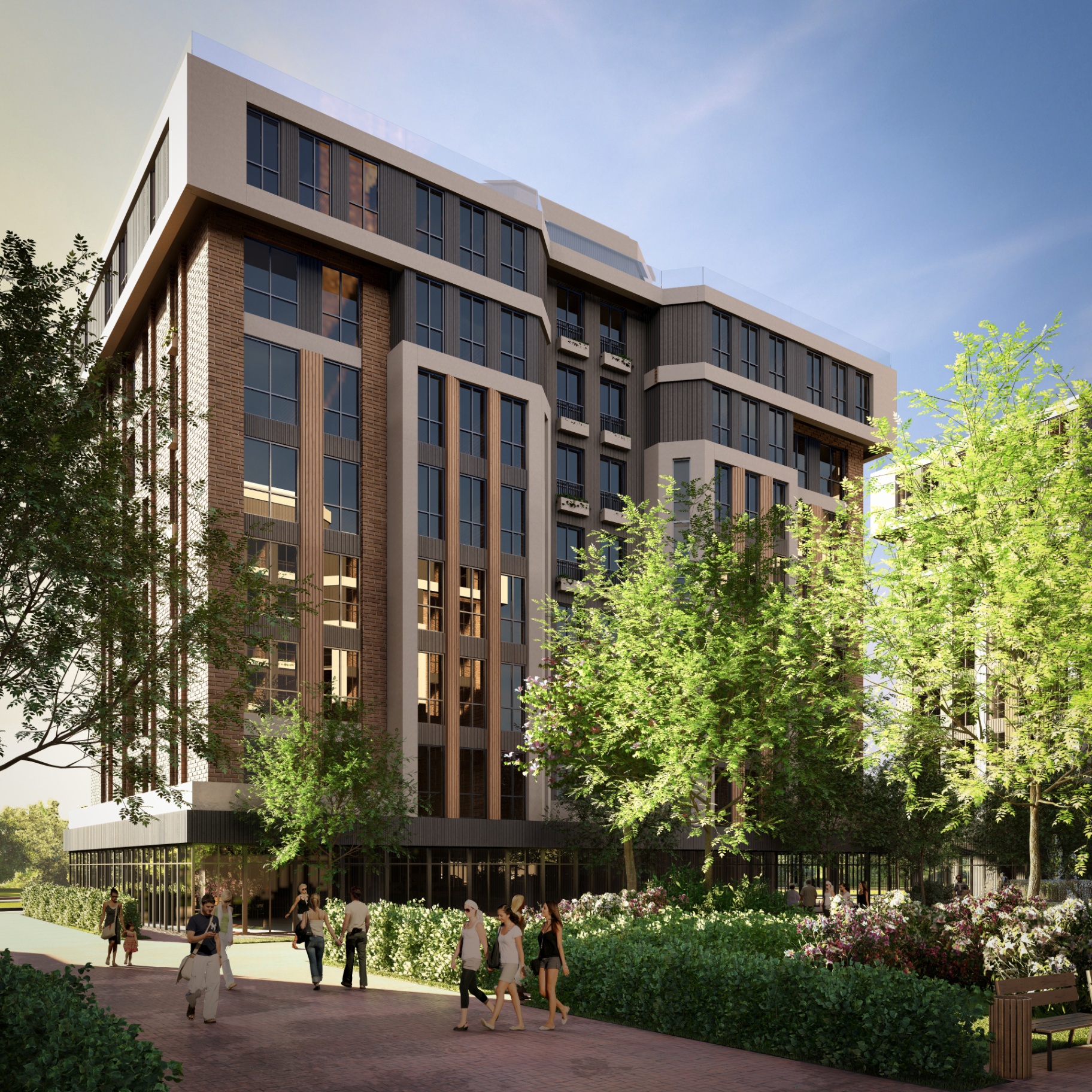 Residential building set behind mature landscaping